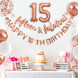 Rose Gold Fifteen & Fabulous Happy 15Th Birthday Banner Garland Foil Balloon 15 For Girls 15Th Birthday Decorations Hanging 15 And Fabulous Cheers To 15 Years Old Birthday Party Supplies Backdrop