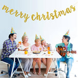 Gold Glitter Merry Christmas Banner, Winter Holiday Party Garland Bunting, Christmas Eve, Be Merry Party Decoration Supplies
