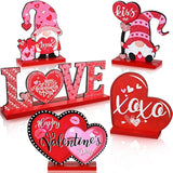 5 Pcs Valentine'S Day Wooden Table Sign Decoration Freestanding Table Centerpiece Sign Romantic Love Heart Shape Home Decor Tiered Tray Wood Gnome Valentines Day Accessories(Red)