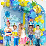 147Pcs Cartoon Sponge Balloon Arch Kit - Birthday Decorations With Yellow, Blue, Clear, Metallic, Teal Balloons And Pineapple Balloon For Cartoon Birthday Party Baby Shower