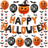 Halloween Balloon Decoration Set - Happy Hallowmas Foils, Skeleton, Spider & Bat Party Décor