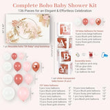 136 Pcs Boho Pink Baby Shower Set – Oh Baby Sign, Garland & Balloon Boxes