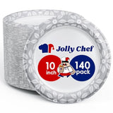 10 Inch 140 Pack Disposable Paper Plates,Soak Proof, Cut Proof, Heavy Duty Printed Paper Plates For Everyday Use