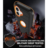 Heavy Duty Shockproof iPhone 16 Case with Belt Clip Holster, 2X Screen Protectors, 3 Layers Full Covered Rugged Durable Phone Cover with Kickstand 6.1" Black Orange