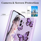 Samsung Galaxy A07 4G Case with 2 PCS Screen Protectors, Soft Liquid Silicone Anti-Scratch Protective Shockproof Florals Cover for Samsung Galaxy A07 (Purple Butterfly, Samsung Galaxy A07 4G)
