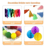 Reusable Happy Birthday Banner, Felt Birthday Garland Pom Pom Party Decor, Plush Tassels, With 10Pcs Honeycomb Balls, Rainbow Pre-Strung Party Celebration Decorations