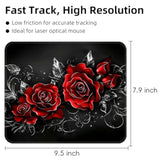 Square Mouse Pad With Edge Stitching, Computer Mouse Mat Polyester Surface And Non-Slip Rubber Base, Vintage Red Roses Gaming Small Mouse Pads For Desk, Office Desk Accessory
