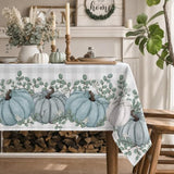 Fall Tablecloth 60x84 Inch Rectangular, Thanksgiving Autumn Harvest Blue Pumpkin Buffalo Plaid Table Cover for Party Picnic Dinner Decor