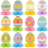 12 Pcs Happy Easter Honeycomb Centerpieces For Tables 3D Easter Rabbit Egg Bunny Centerpiece Table Decorations For Spring Holiday Birthday Photo Prop Party Supplies Tiered Tray Decor