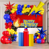Red Yellow Blue Black Balloon Garland Kit 130Pcs With Flash Lightining Fire Starburst Mylar Balloons For Cartoon Birthday Poke Theme Ball Party Decorations