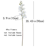 35 Inch Artificial Butterfly Orchid Flowers 4 Pcs Real Touch Orchid Fake Phalaenopsis Flowers Stem Plants For Wedding Home Decoration (White Flowers 4Pcs)