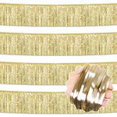 4 Pack 10 Ft Light Gold Foil Fringe Garland Metallic Streamers Tinsel Banner Wall Hanging Garland Backdrop For Parade Floats, Halloween, Christmas, Thanksgiving, New Year Party Decorations