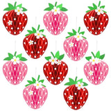 24 Pcs Strawberry Party Decorations Strawberry Honeycomb Balls Birthday Favors Berry First Theme Table Centerpieces Tissue Paper Honeycomb Tabletop Hanging Decor Party Supplies(Red, Pink)