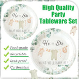 96 Pcs Greenery Gender Reveal Plates Napkins Gender Reveal Baby Shower Party Supplies Baby Shower Paper Tableware Set Dessert Plates Napkins Forks For 24 Guests