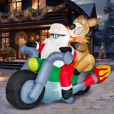 7 Ft Long Christmas Inflatables Outdoor Decorations, Inflatable Santa Riding Motorcycle With Reindeer, Blow Up Yard Deco