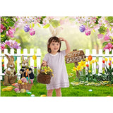 7X5Ft Spring Easter Garden Photography Backdrop Easter Backdrop Green Grass Lawn Pink Floral Fence Background Baby Children Birthday Party Decorations Banner