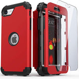 For Se 2020 Case With Screen Protector,Case For Se 2022, Sturdy 3 In 1 Shock Absorption Slim Fit Heavy Duty Hard Pc Cover Soft Silicone Bumper Full Body Cover,Red