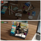 Wireless Charger Desk Nightstand Organizer, Leather Pen Holder Office Supplies Desk Accessories Fast Charging Station, Remote Control Holder, For Iphone Charger Stand Gifts For Men (Black)