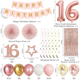 60Pcs 16Th Birthday Decorations Kit For Girls Women, Pink Rose Gold Happy 16Th Birthday Banner, Happy Sixteen Bday Foil Fringe Curtains Balloon Arch Hanging Swirl Party Supplies