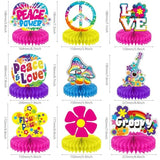60'S Hippie Party Honeycomb Centerpieces 70'S Themed Party Supplies Table Decor Tie Dye Table Topper 9 Pieces Great For Birthday Baby Shower Groovy Decorations