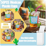 50 Count 12 Oz Fiesta Plastic Cups Mexican Disposable Party Cups Cinco De Mayo Margarita Drinkware For Fiesta Cinco De Mayo Mexican Theme Birthday Taco Bar Birthday Wedding Party Supplies Decorations
