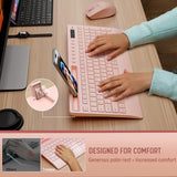 Pink Keyboard And Mouse Wireless, 2.4G Lag-Free Cute Keyboard Combo With Ergonomic Wrist Rest, Phone Holder & Batteries Included, Cordless Silent Key Board Set For Computer, Pc, Windows -