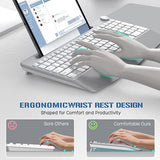Ergonomic Wireless Keyboard, 2.4Ghz Cordless Usb Full-Size Keyboard With Wrist Rest, Quiet Design & Numeric Keypad, Phone Holder For Desktop, Laptop, Pc, Mac, Windows -Silver White