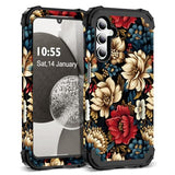 for Galaxy S24 Plus Case,3 in 1 Floral Pattern Heavy Duty Shockproof Soft Silicone Rubber Bumper+Hard Plastic Hybrid Protective Cover for
