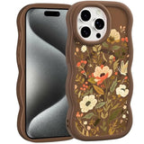 For Iphone 15 Pro 6.1'' Case, Brown Fall Floral Leaf Pattern Curly Wave Frame Hard Translucent Matte Clear Back Cover For Women Men Compatible With Magsafe Tpu Shockproof Drop Protection Phone Case