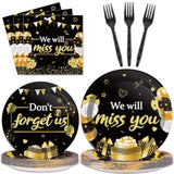 96Pcs We Will Miss You Party Paper Plates Napkins Farewell Party Decoration Going Away Party Disposable Dinner Tableware Gold Black Goodbye Party Supplies Graduation Leaving Retirement Party 24 Guests