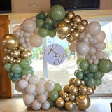 160Pcs Sage Green Gold Balloon Arch Kit with White Sand & Confetti Balloons