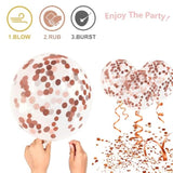 Rose Gold Confetti Balloons, 50Pcs 12 Inch Metallic Confetti White And Rose Gold Latex Balloons With 33 Feet String For Birthday Party Wedding Anniversary Gender Revea Decorations