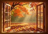 Fall Wooden Window Photo Backdrop Autumn Forest Natural Scenery 10x8FT