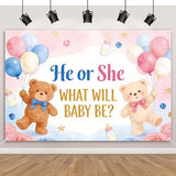 Gender Reveal Backdrop for Party Decorations, 7x5ft High-Resolution Non-Reflective Fabric Background for Photo Booth Prop, Gender Neutral Bear Theme Cake Table Decor for New Member Celebration