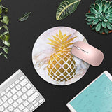 Round Mouse Pad With Coasters Set, Gold Foil Pineapple White Marble Design Mouse Pad Non-Slip Rubber Mousepad Office Accessories Desk Decor Mouse Pads For Computers Laptop