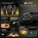R5Ultra 8K Carbon Fiber Wireless Gaming Mouse With 42000 Dpi -Paw3950 Max Sensor -39G Ultra-Lightweight-Nordic 52840 Mcu Chip-Wired/Bt/2.4Ghz Wirelss Programmable Mouse For Pc/Mac (Black)