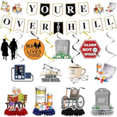 Over The Hill Birthday Decorations - 14 Pcs Funny 50Th Banners Foil Old Lives Matter Hanging Swirls Older Age Honeycomb Table Toppers Centerpieces For Men 40Th Retirement Party Supplies Decor