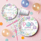 Bubble Birthday Party Decorations Tableware For Girl, Summer Pastel Pop On Over Bubbles Theme Party Supplies For Birthday Baby Shower, Paper Plate, Napkin, Cup, Disposable Cutlery, Serves 24