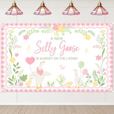 Goose Baby Shower Banner A New Silly Goose Is Almost On The Loose Backdrop Plaid Floral Silly Goose Baby Shower Decorations Little Duck Theme Gender Reveal Banner Party Supplies (Pink, 6X3.6Ft)