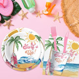 Surfs Up Party Decorations Tableware Girls - Pink Surf Birthday Party Supplies, Paper Plate, Cup, Napkin, Cutlery, Tablecloth, Summer Hawaiian Beach Surfing Birthday Decorations | Serve 24