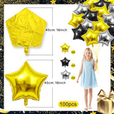 100pcs Black Gold Silver Star Foil Balloons 18 Inch Party Decorations