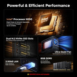 Nas Dxp2800 2-Bay Desktop All-Round Nasync Ideal For Small Team, Enthusiasts, Intel N100 Quad-Core Cpu, 8Gb Ddr5 Ram, 2.5Gbe, 2X M.2 Nvme Slots, 4K Hdmi, Network Attached Storage (Diskless)