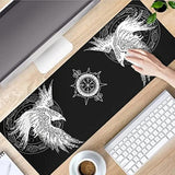 Viking Raven Rune Vegvisir Mouse Mat, 3D Print Tattoo Big Extended Desk Game Keyboard Pad With Non-Slip Base And Stitched Edge For Office & Home,Black,35.4" X 15.7"