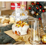 Happy New Year 2025 Cake Topper Silver Glitter Party Decor