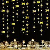 Gold 100Th Birthday Decorations Number 100 Circle Dot Twinkle Star Garland Hanging Streamer Bunting Banner Backdrop For Women Mens 100Th Anniversary Babys Happy 100 Days Birthday Party Decor Supplies