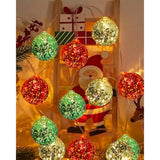 Battery Powered Christmas Lights 22Ft 20 Led Red Green Gold Ball String Lights 8 Modes With Timer, Globe Multicolor Chri