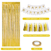 Gold Birthday Party Decor Set, Banner, Confetti Balloons & Tri-Color Tassel Garland for All Ages