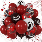Spooky Halloween Balloon Set: Red, Black, Ghost Print (51PCS)