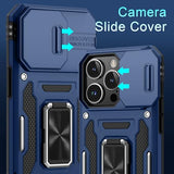 Case for iPhone 15 Pro Max with Slide Camera Cover+Screen Protector(1 Pack), Rotated Ring Kickstand Military Grade Shockproof Protective Cover 6.7
