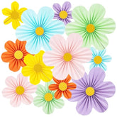 12 Pcs Paper Flowers Decorations For Wall, Pink Yellow Green Purple Orange Blue Tissue Flower, Pastle Floral Fans For Wedding Classroom Backdrop Bridal Shower Birthday Party Decoration 12"8"6"